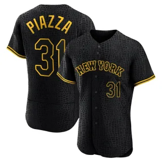 Men's Authentic Black Mike Piazza New York Mets Snake Skin City Jersey