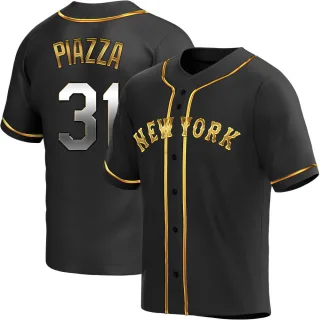 Men's Replica Black Golden Mike Piazza New York Mets Alternate Jersey