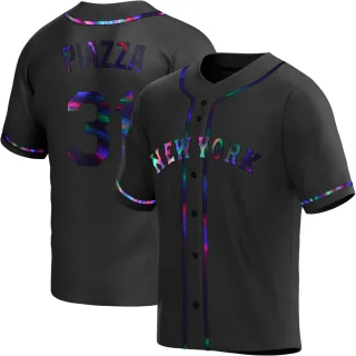 Men's Replica Black Holographic Mike Piazza New York Mets Alternate Jersey