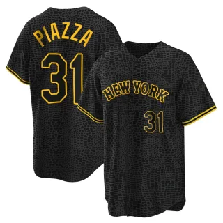 Men's Replica Black Mike Piazza New York Mets Snake Skin City Jersey