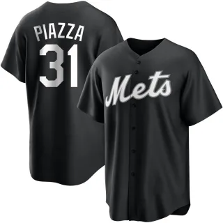 Men's Replica Black/White Mike Piazza New York Mets Jersey