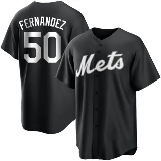 Men's Replica Black/White Sid Fernandez New York Mets Jersey