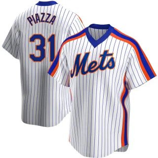 Men's Replica White Mike Piazza New York Mets Home Cooperstown Collection Jersey