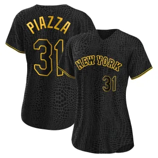 Women's Authentic Black Mike Piazza New York Mets Snake Skin City Jersey