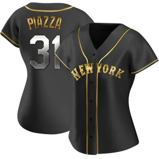 Women's Replica Black Golden Mike Piazza New York Mets Alternate Jersey