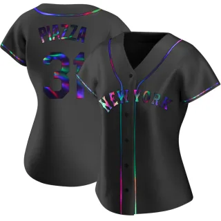 Women's Replica Black Holographic Mike Piazza New York Mets Alternate Jersey